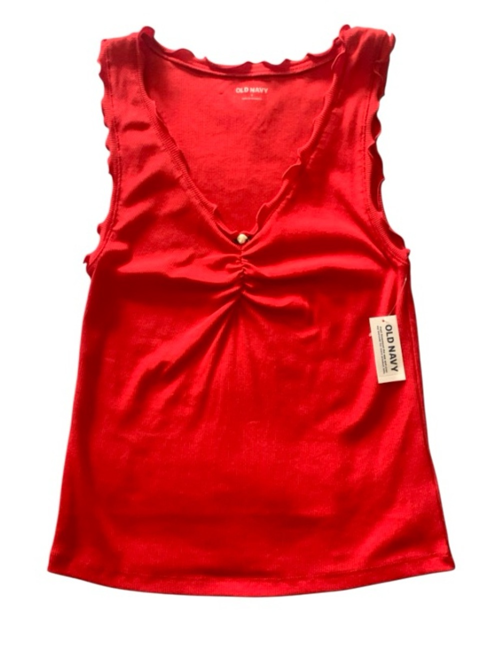 Old Navy Red V-Neck Tank with Ruffle Trim